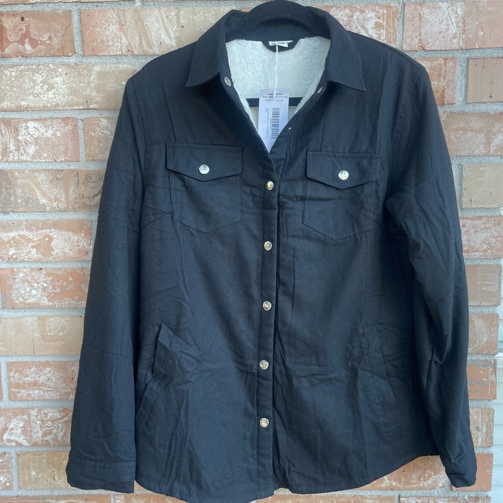 Zenthace Black Utility Sherpa lined Jacket with Silver tone Buttons Medium